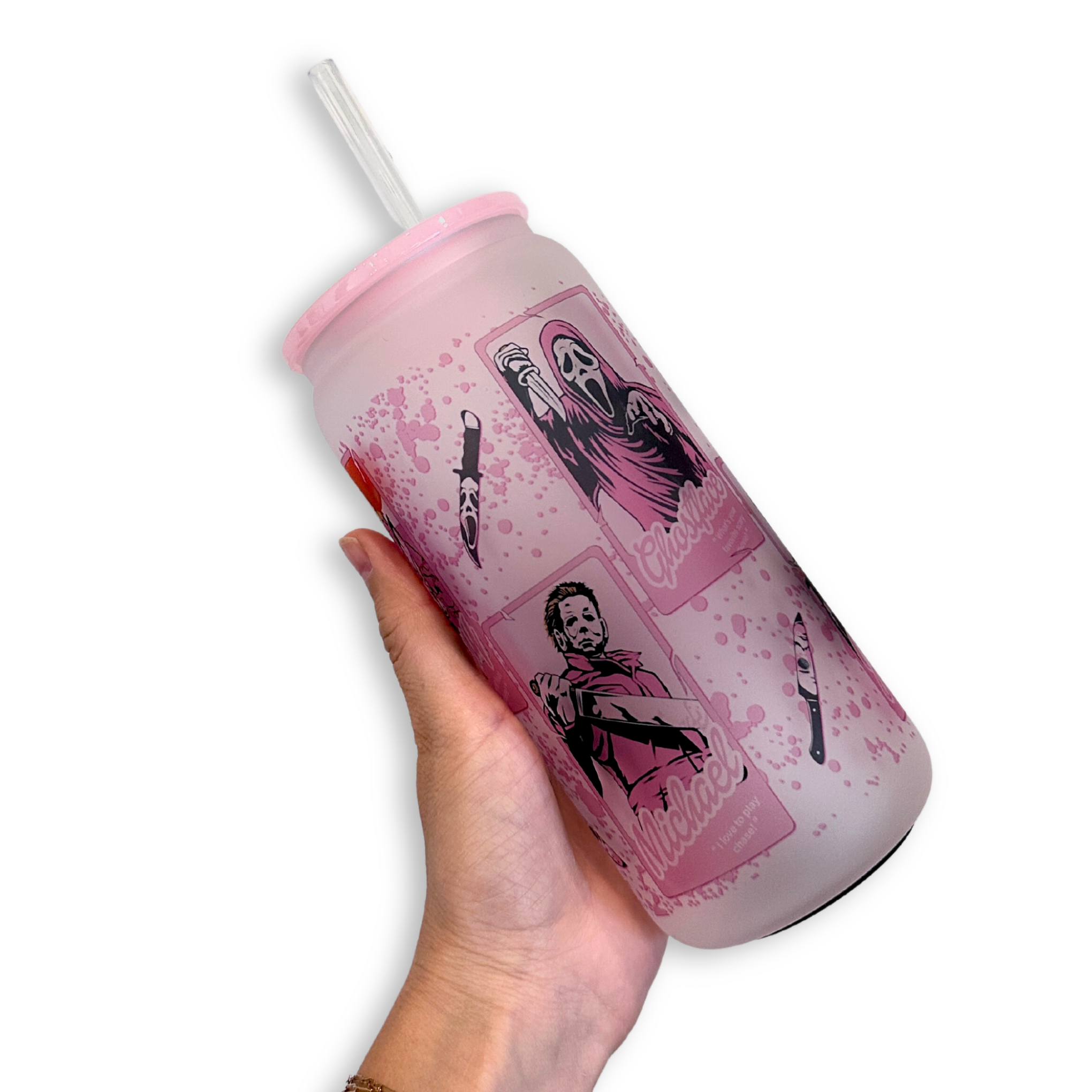 Pink Horror Guys Frosted Glass Tumbler