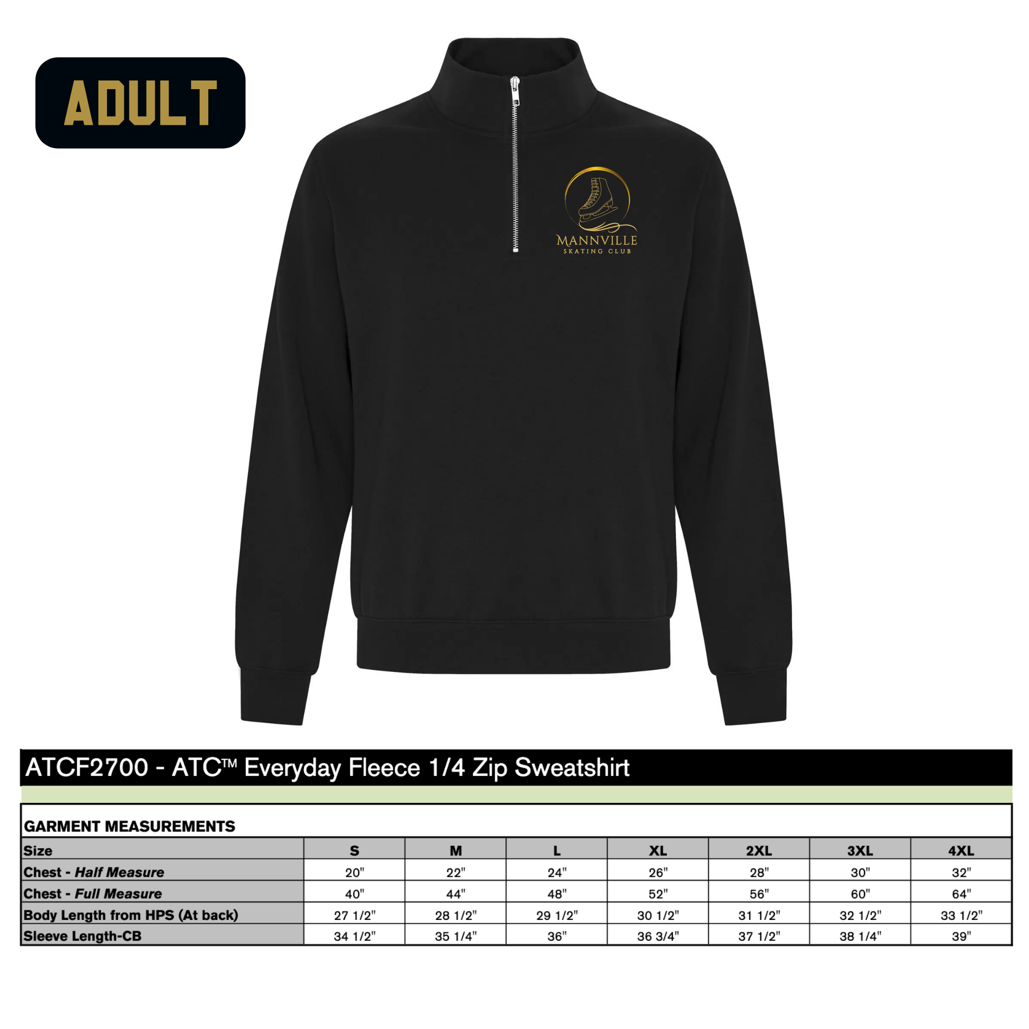 Mannville Skating- Adult 1/4 Zip Logo