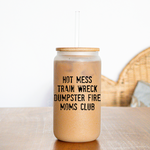Load image into Gallery viewer, Hot Mess Dumpster Fire Moms Club Frosted Glass Tumbler
