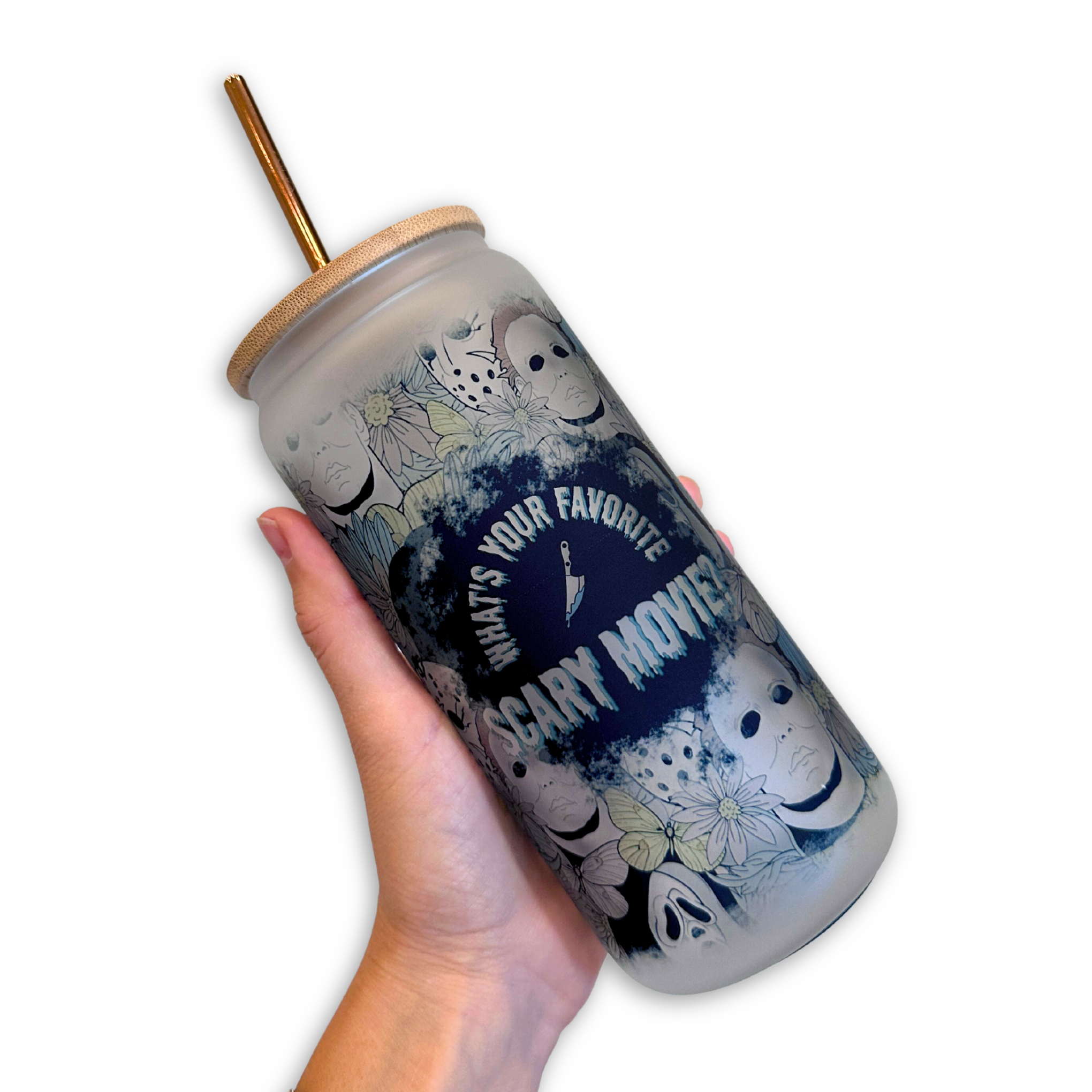 Whats Your Favorite Scary Movie Frosted Glass Tumbler