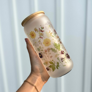 Pressed Florals Frosted Glass Tumbler