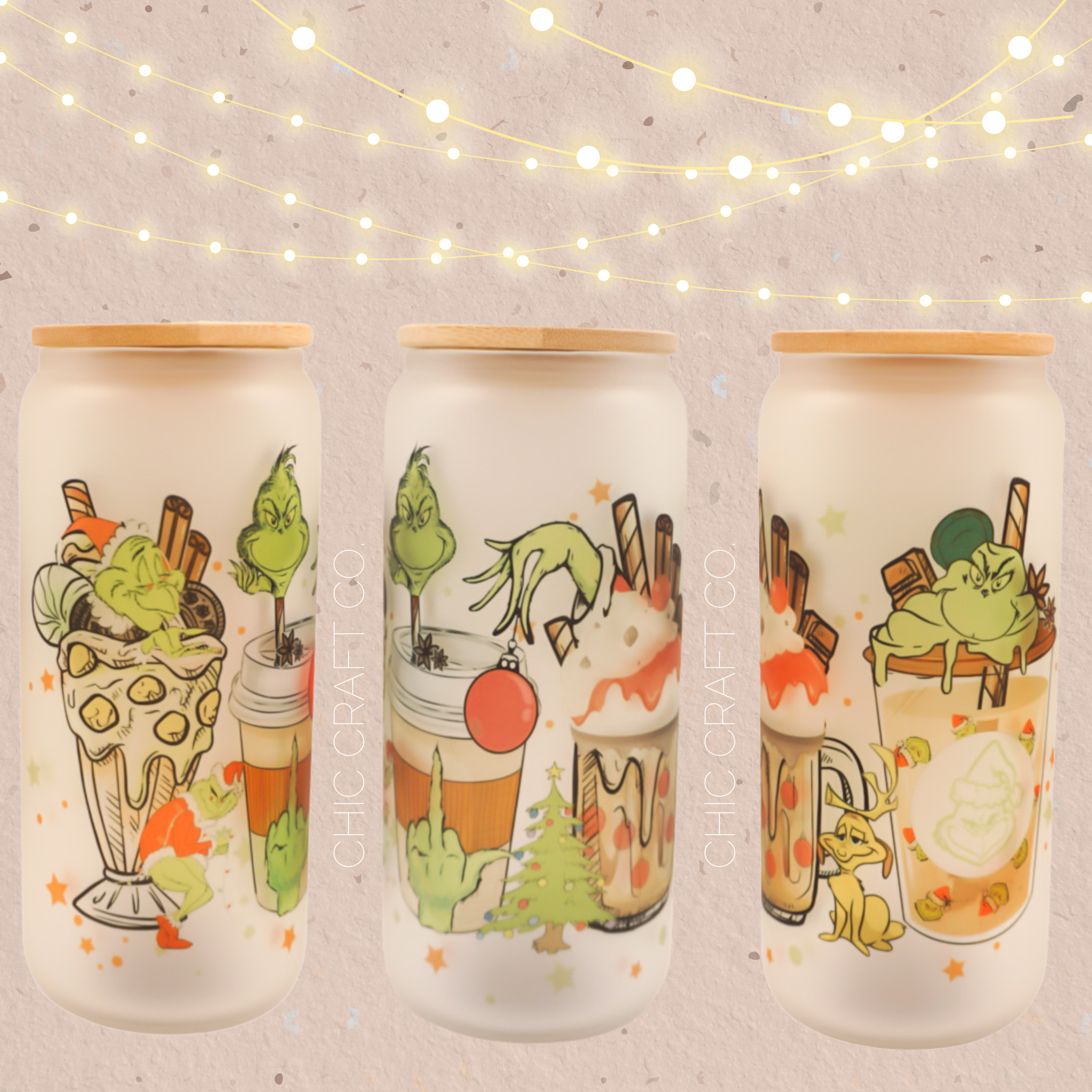 Grinch Coffees Frosted Glass Tumbler