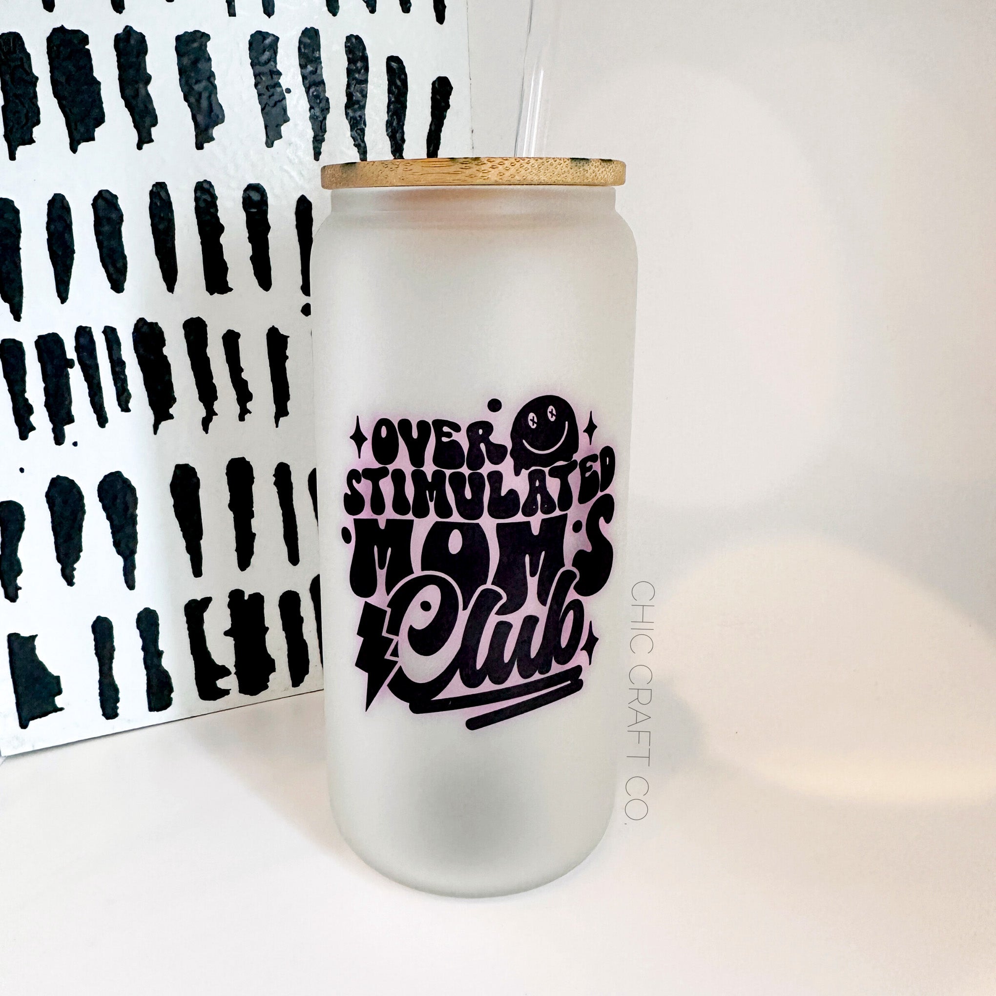 Overstimulated Moms Club Frosted Glass Tumbler